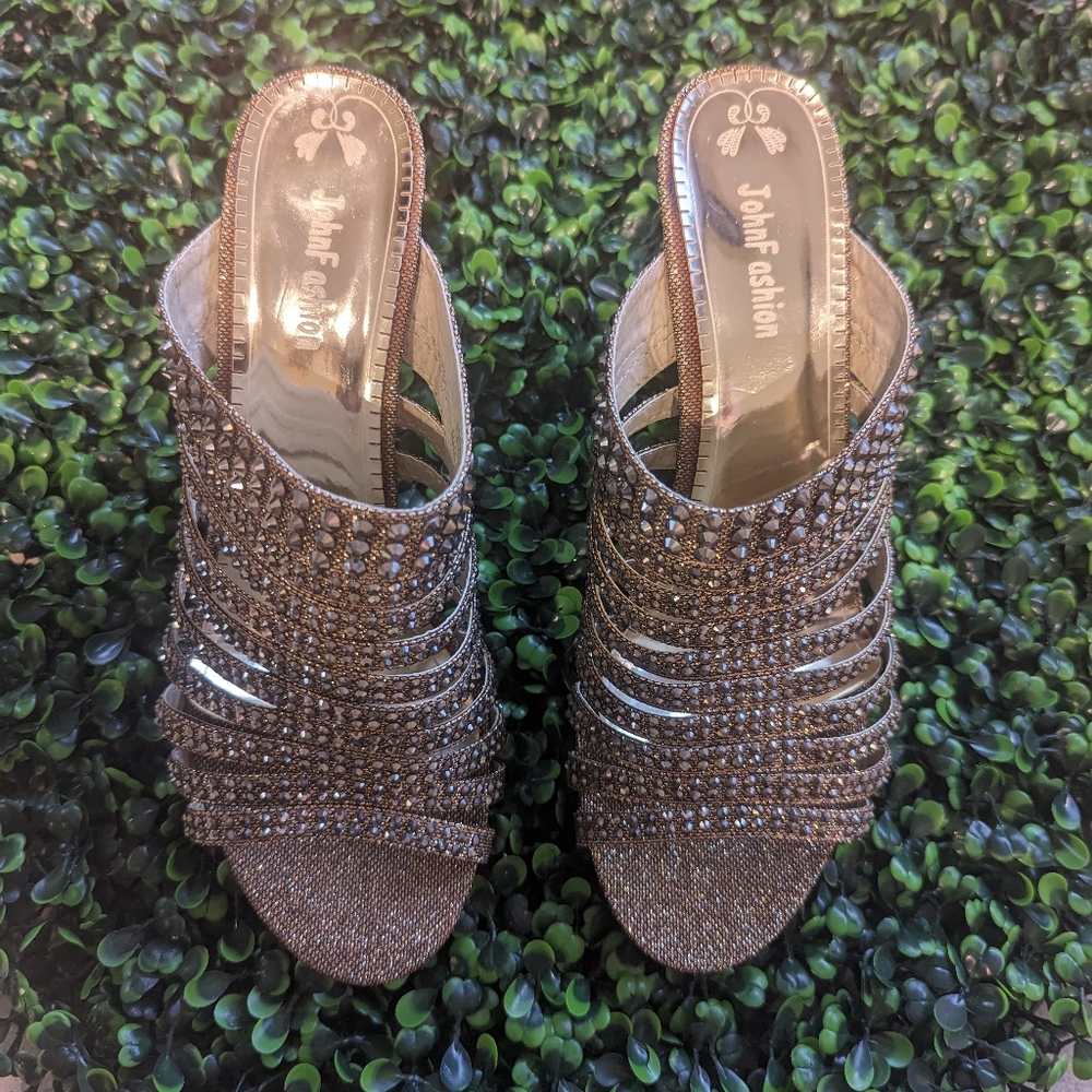 Gold JohnFashion Rhinestone Evening Slide
